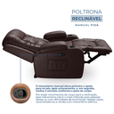 Ver imagem 3 de Poltrona Papai Reclinável Massagem Aquecimento Corino Marrom Premium Manual Fixa