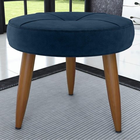 Puff Rima para Sala Assento Espuma Madeira Maciça Veludo Azul Matrix 43cm 90kg