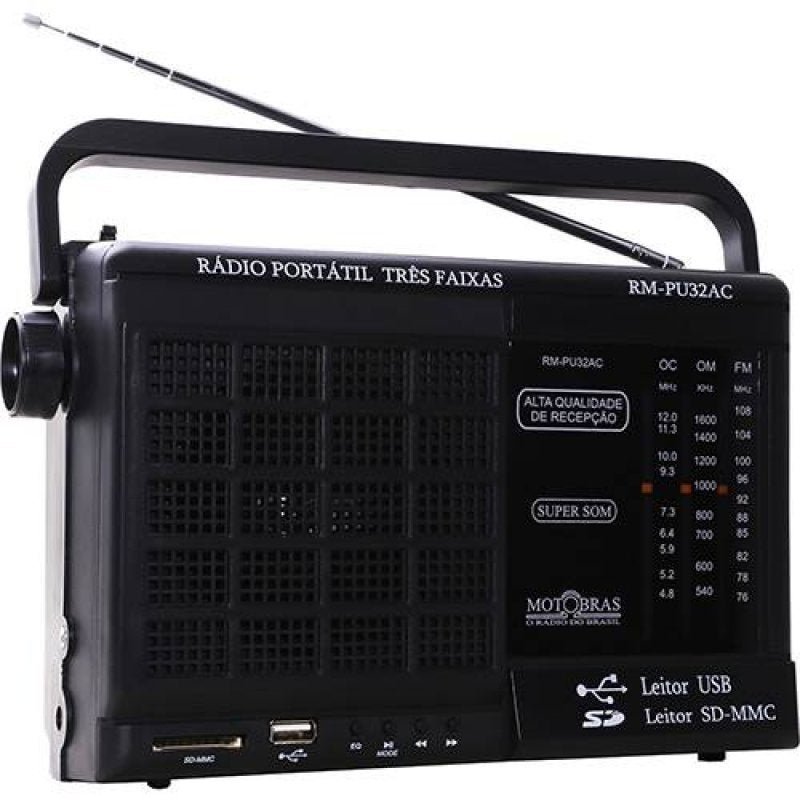 Rádio Portátil Motobras, 3 Fxs., Am/Fm/Oc, Entradas Auxiliares USB e SD Card, Pilha e Luz - 2
