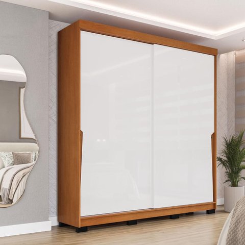 Roupeiro Porto 2 Portas de Correr 2 Gavetas 177x213cm Freijó/Branco 240826