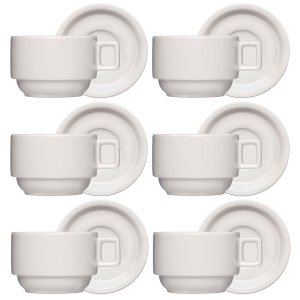 Jogo 6 Xícaras Porcelana Branca Café Chá com Pires 210ml Bar Hotel Germer