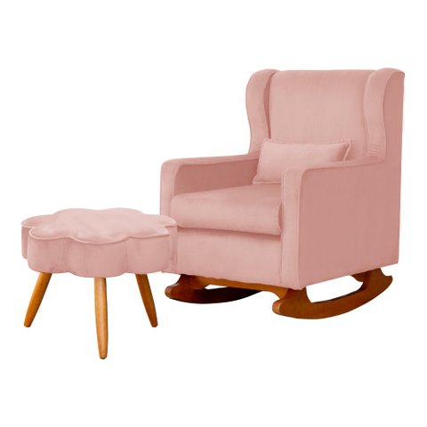 Kit Poltrona e Puff Aurora Balanço Veludo Rosa - Fm