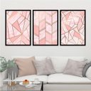 Ver imagem 1 de Kit 3 Quadros Geométrico Rosa/Dourado 33x24cm - com vidro:Madeira branca