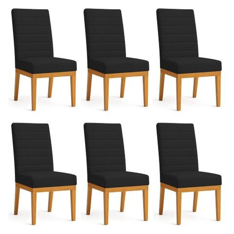 Kit 6 Cadeiras de Jantar Solana Veludo Preto Base de Madeira - Pallazio