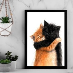 Quadro Decorativo Gatinhos Abraçados 33x24cm:moldura Preta - 1