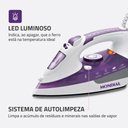 Ver imagem 7 de Ferro de Passar Roupa a Vapor Mondial Ceramic Express 1200w Branco/roxo 127v - F-40