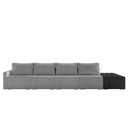 Ver imagem 7 de Sofá Ilha Modulado Milos 392cm Puff Lateral Cinza Escuro Preto Manchado Bouclê/pu G33 - Gran Belo