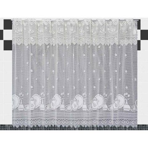 Cortina de Renda - Copa e Cozinha - Pratos - Branco - 2,20m X 1,20m - para Varão - Cortilester