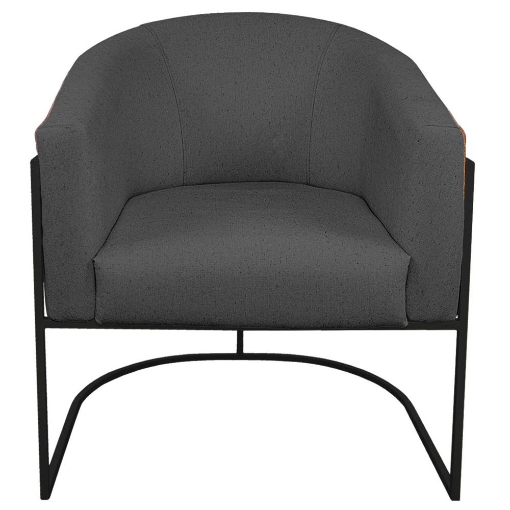 Kit 2 Poltronas Luiza Base de Ferro Preto Corano Nozes e Linho Cinza Escuro - Am Decor - 3