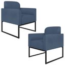 Ver imagem 1 de Kit 2 Poltronas Decorativas Isabella Base Industrial Suede Azul Marinho/Preto Gran Belo