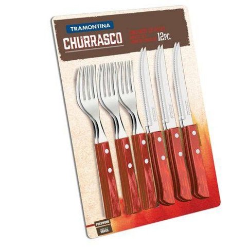 Conjunto Churrasco Inox 12 Peças Polywood Vermelho Escuro 21199711 - Tramontina