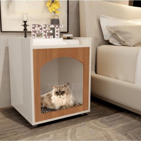 Mesa Cabeceira Casinha de Cachorro-gato Pet Off White-freijó