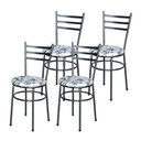 Ver imagem 3 de Conjunto 4 Cadeiras para Cozinha Epoxi Preta Craqueada Assento Floral Branco