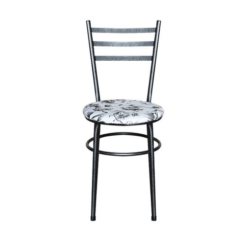 Conjunto 4 Cadeiras para Cozinha Epoxi Preta Craqueada Assento Floral Branco