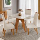 Ver imagem 1 de Conjunto Sala de Jantar 4 Lugares Quadrado Tampo de MDF/Vidro Marely Cobre/Vidro Off White/Bege - Ca