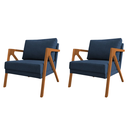 Ver imagem 1 de Conjunto 2 Poltronas Monique Azul Linho Base Madeira Cerejeira para Sala de Estar