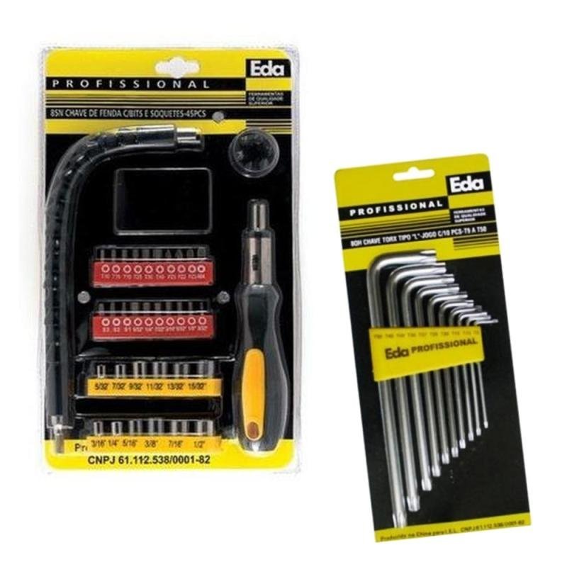 Kit de Ferramentas com Cabo Flexível e 40 Peças 8SN + Jogo de Chave Torx 10 Peças T9 à T50 8QH