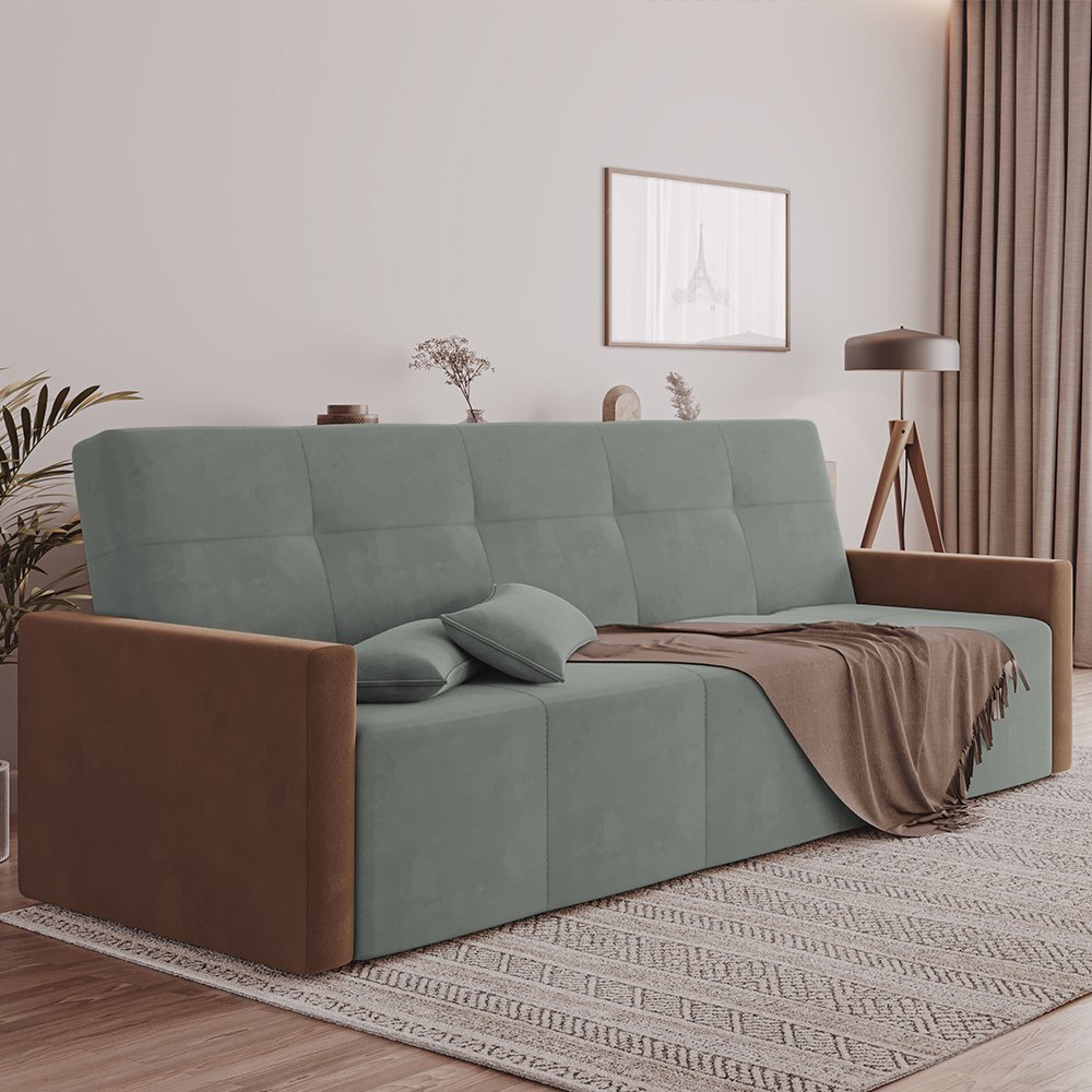 Sofa Cama Retrátil e Reclinável Casal Paris 2,10m Veludo Cinza - Luxo Estofados - 1