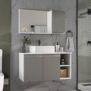 Ver imagem 1 de Conjunto Gabinete Banheiro Virtus 80cm Gabinete + Cuba + Espelheira Branco Cinza