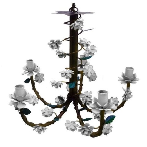 Lustre de Fabricação Própria Arte em Ferro com Flores para Varanda - Branco