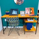 Ver imagem 1 de Mesa para Escritório com Prateleiras Style Industrial Carvalho e Preto