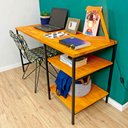 Ver imagem 2 de Mesa para Escritório com Prateleiras Style Industrial Carvalho e Preto
