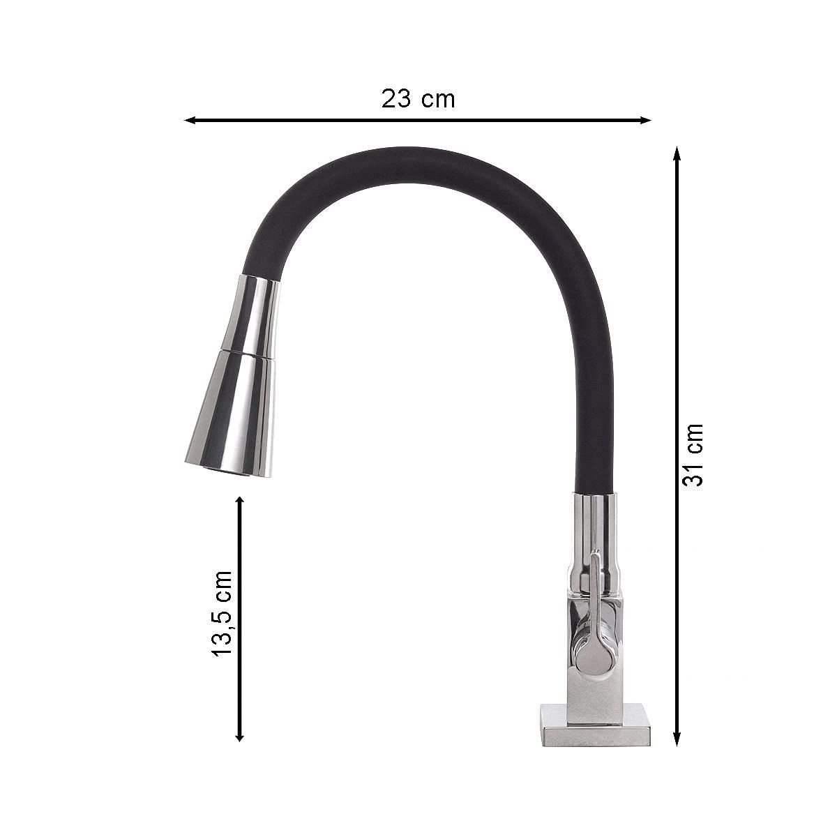 Torneira Cozinha Flexível Quadrada Bancada Cone Preto 2 Jatos Casagrande Mundial - 3