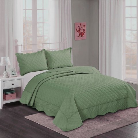 Kit Colcha Orfeu Camesa King 3 Peças Microfibra Verde