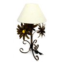 Ver imagem 1 de Abajur Luminária Rústica de Quarto em Ferro Flores e Cúpula - Verniz