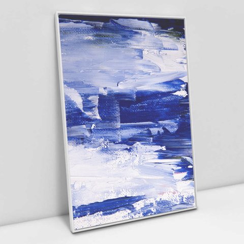 Quadro Decorativo em Canvas Abstrato Mar Azul TaColado Moldura Flutuante 4,5cm Branca 120 x 80cm