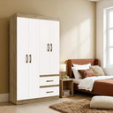 Ver imagem 5 de Guarda Roupa Roupeiro 4 Portas 2 Gavetas Solteiro Cor Nogueira Marrom Off White