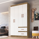 Ver imagem 1 de Guarda Roupa Roupeiro 4 Portas 2 Gavetas Solteiro Cor Nogueira Marrom Off White