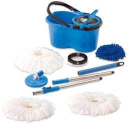 Perfect Mop 360 Cesto Inox Com 3 Refil Microfibra, 1 Refil Tira pó, 1 refil Escovão e Cabo 1,60 Mts - 1