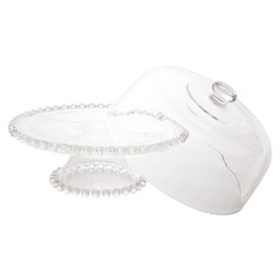 Prato P/Bolo C/Pé e Tampa Cristal Pearl Bolinha Transparente 31cm Wolff - 4