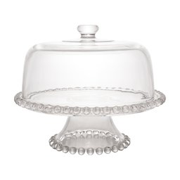 Prato P/Bolo C/Pé e Tampa Cristal Pearl Bolinha Transparente 31cm Wolff - 2