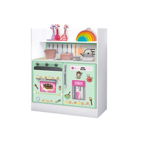 Armário Cozinha Infantil Branco com Verde Magia Gabrielli Móveis