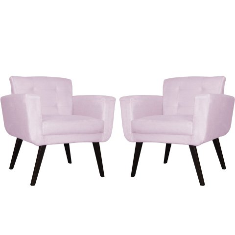 Kit 2 Poltronas Decorativa Geovana Suede Rosê Pés Madeira Mz Decor