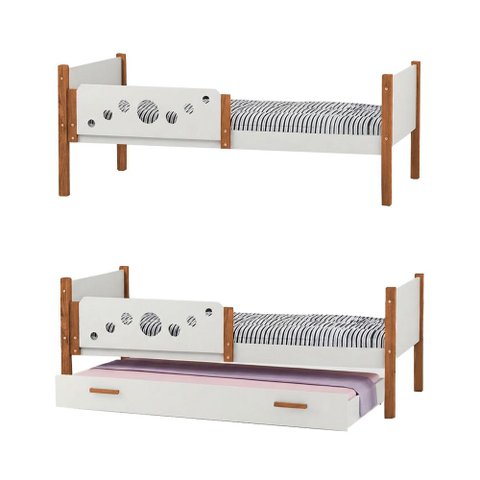 Kit 2 Camas Solteiro Star com 1 Cama Auxiliar e 3 Colchões Divaloto Móveis - Branco Mel