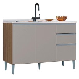 Balcao para Pia 3 Portas 120 Cm 702 Castanha Off White Poqq Castanha Off White - 1