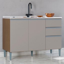 Balcao para Pia 3 Portas 120 Cm 702 Castanha Off White Poqq Castanha Off White - 7