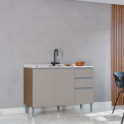 Balcao para Pia 3 Portas 120 Cm 702 Castanha Off White Poqq Castanha Off White - 5