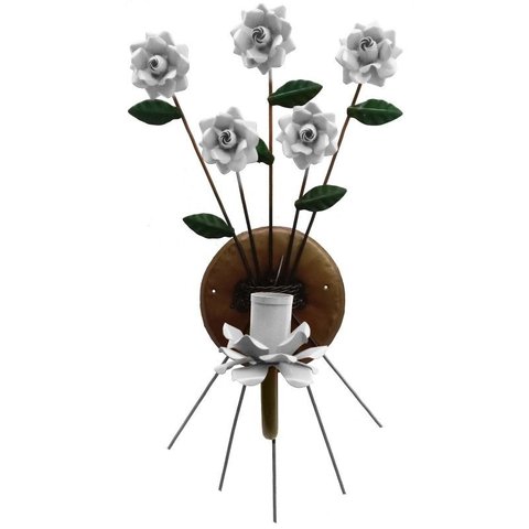 Arandela com Flores em Ferro de Parede para Varanda de Sitio - Branco