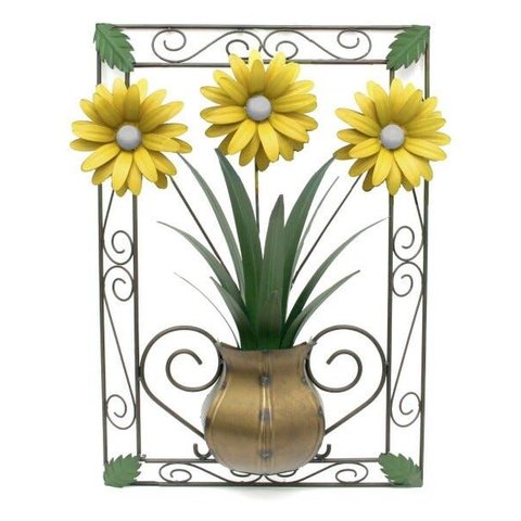 Quadro Painel Artesanal para Sala Decorativo em Ferro com Flores - Amarelo
