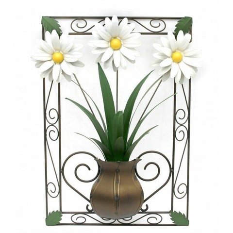 Quadro Painel Artesanal para Sala Decorativo em Ferro com Flores - Branco