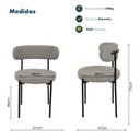 Ver imagem 2 de Kit 2 Cadeiras de Jantar Linho Cinza Camelia com Encosto Curvo Base Preta Moderna para Sala e Cozinh