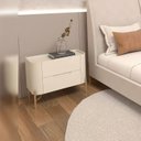 Ver imagem 1 de Mesa de Cabeceira 67cm com 2 Gavetas e Pés em Metal 100% MDF Bege