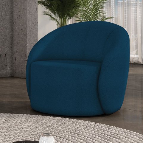 Poltrona Decorativa Orgânica Giratória Lua Bouclê Azul D03 - D’Rossi