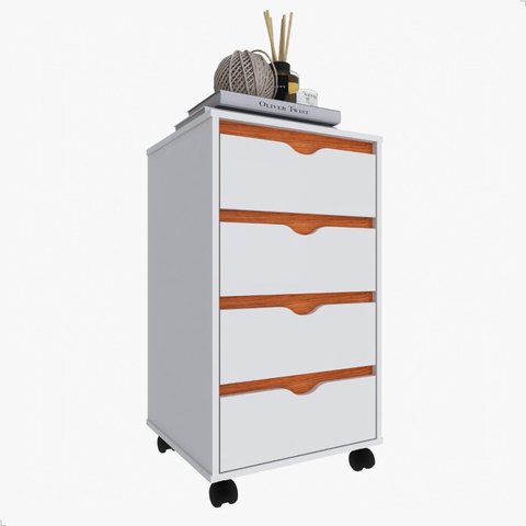 Mesa de Apoio para Quarto Quatro Gavetas Movlar Mdp - Mod.0701:branco/nature