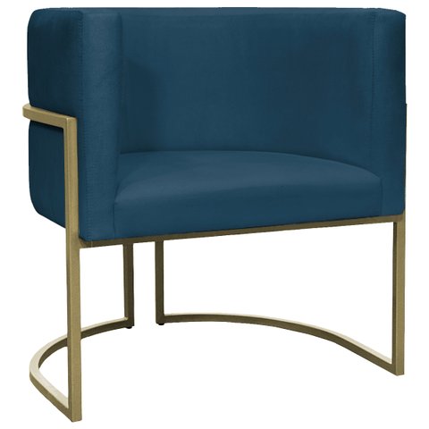 Poltrona Decorativa para Sala Recepção Luna Suede Base Ferro Champagne