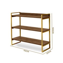 Estante Pequena Em Aço 3 Prateleiras 90 cm Imbuia Dourado Ezreal Shop JM - 4